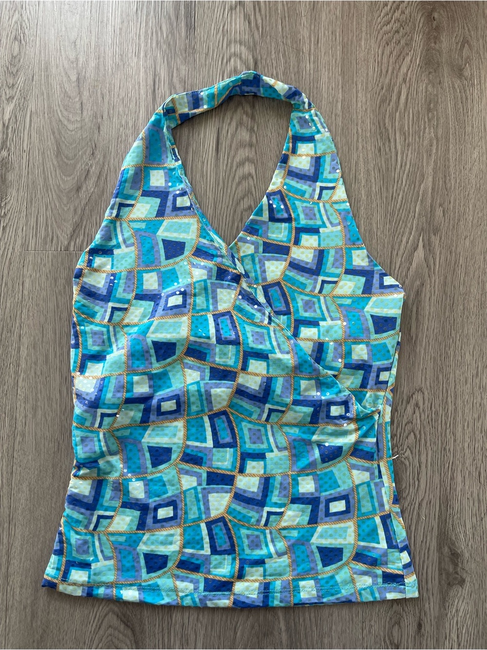 Y2K VTG Forever 21 sequins geometric printed halter